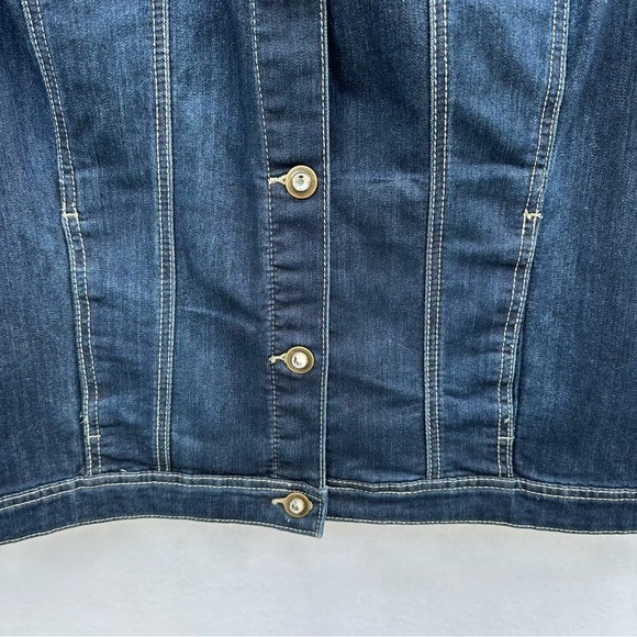 CJ Banks Plus Size Dark Blue Denim Jeans Vest Brass Rhinestone Buttons 3X - Picture 3 of 7